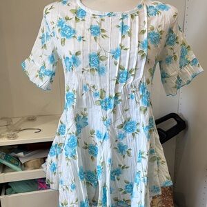 Floral Blue and White Women's Blouse